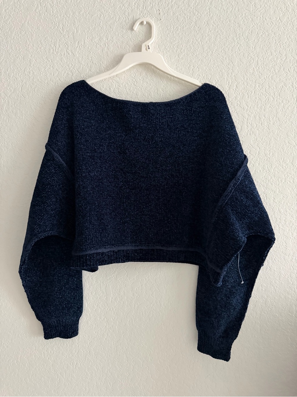 Altar'd State Navy Off-the-Shoulder Cropped Sweater